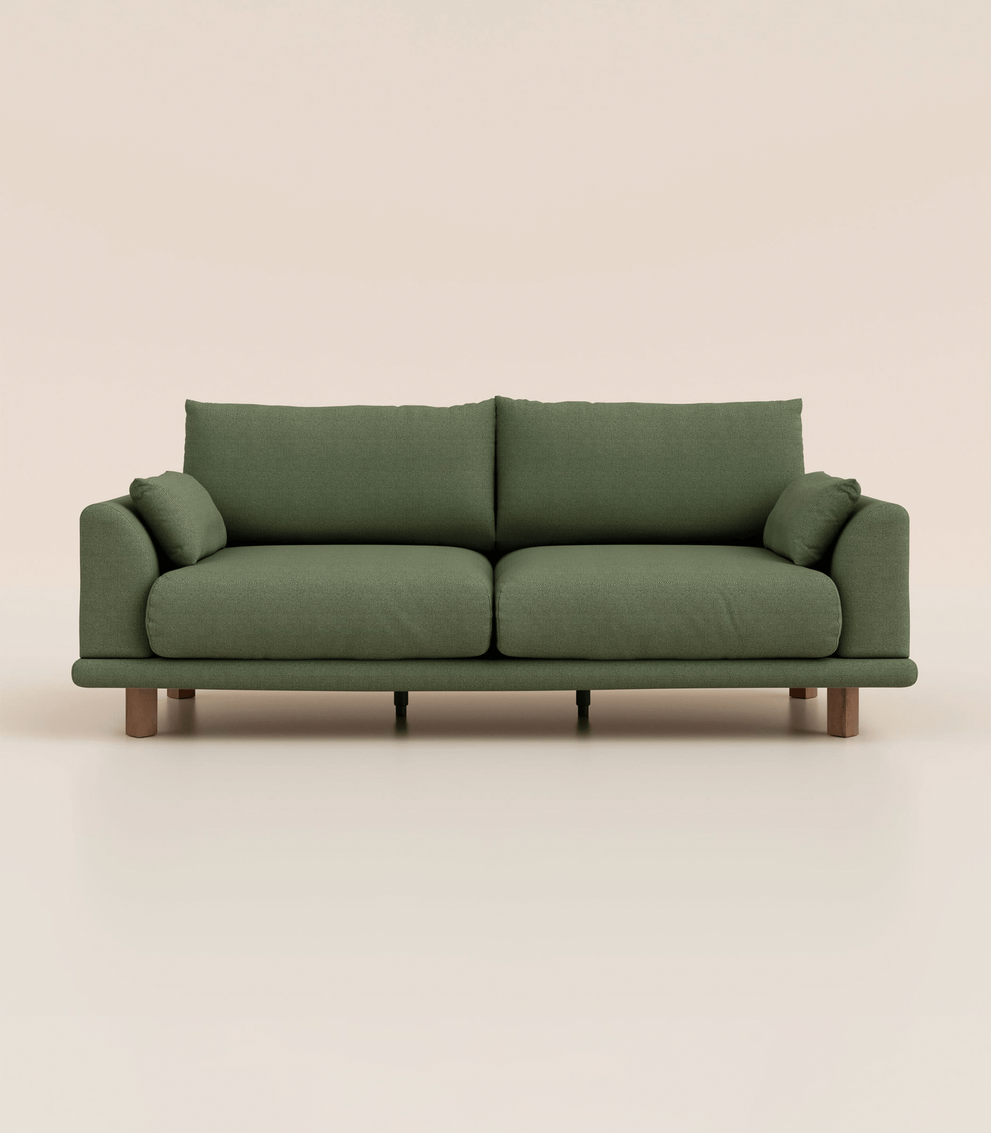 Canapé Vert Kaki-4 places-Pieds carrés - Bois foncé
