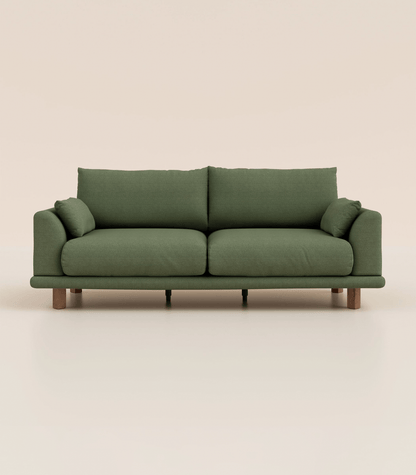 Canapé Vert Kaki-4 places-Pieds carrés - Bois foncé