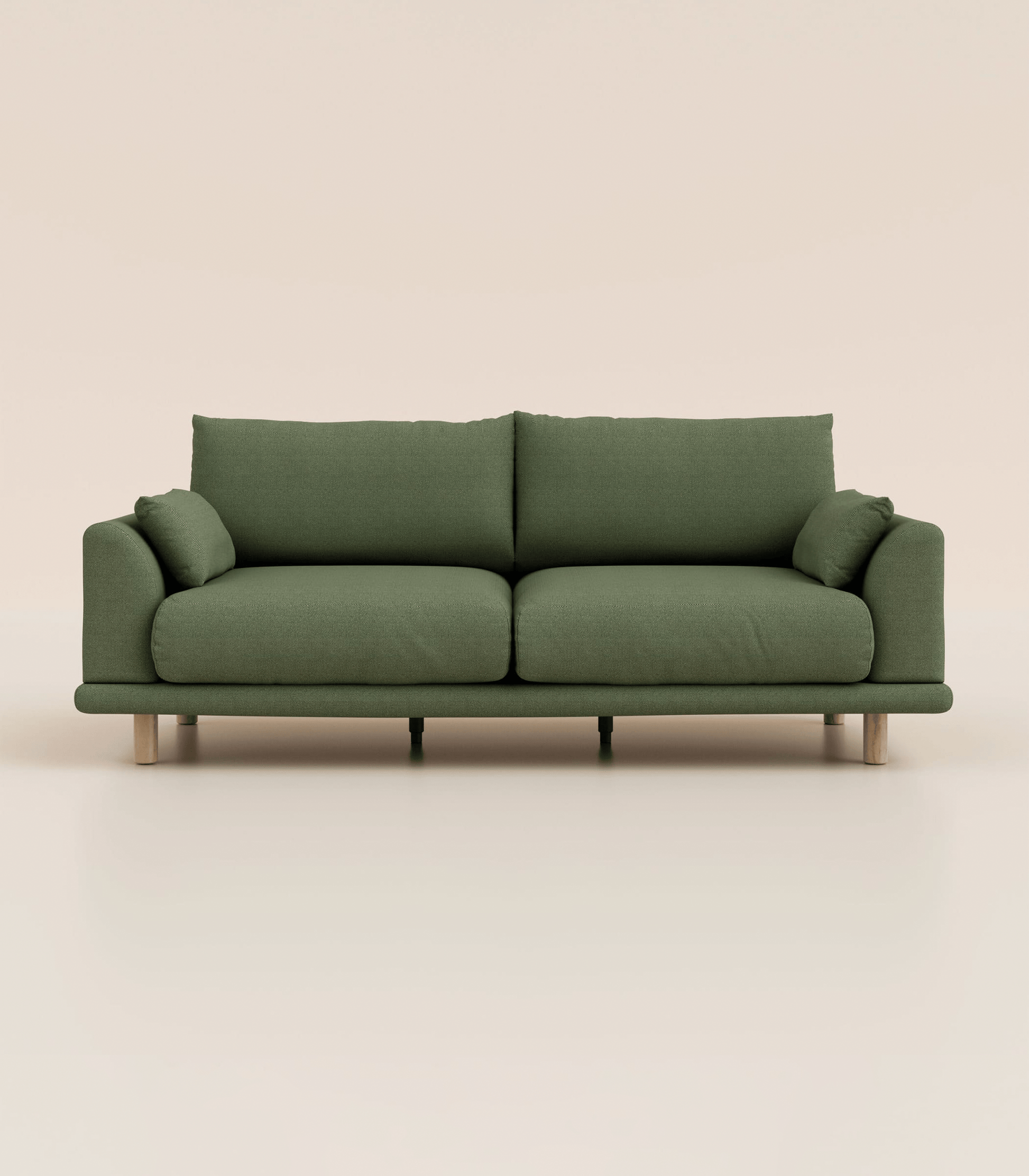Canapé Vert Kaki-4 places-Pieds ronds - Bois clair
