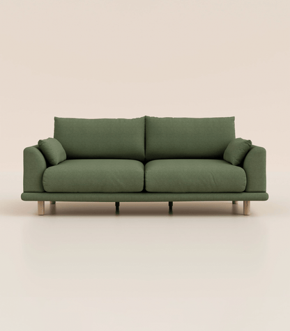 Canapé Vert Kaki-4 places-Pieds ronds - Bois clair