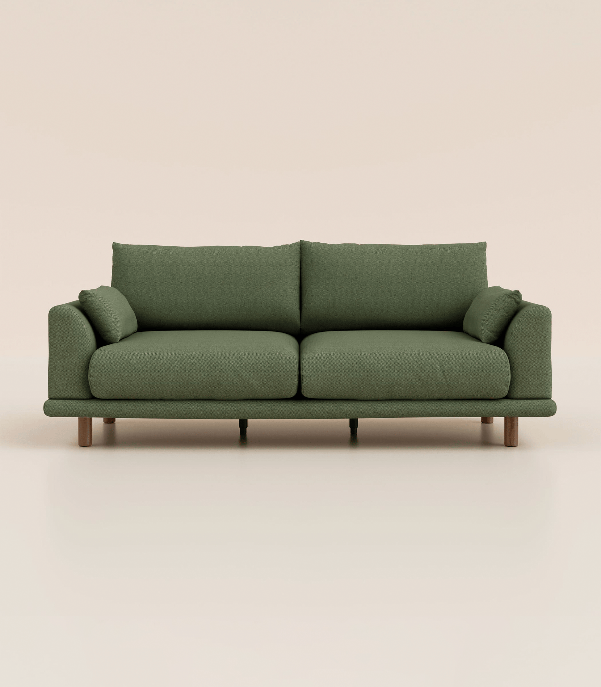Canapé Vert Kaki-4 places-Pieds ronds - Bois foncé