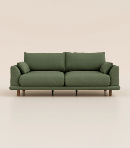 Canapé Vert Kaki-4 places-Pieds ronds - Bois foncé