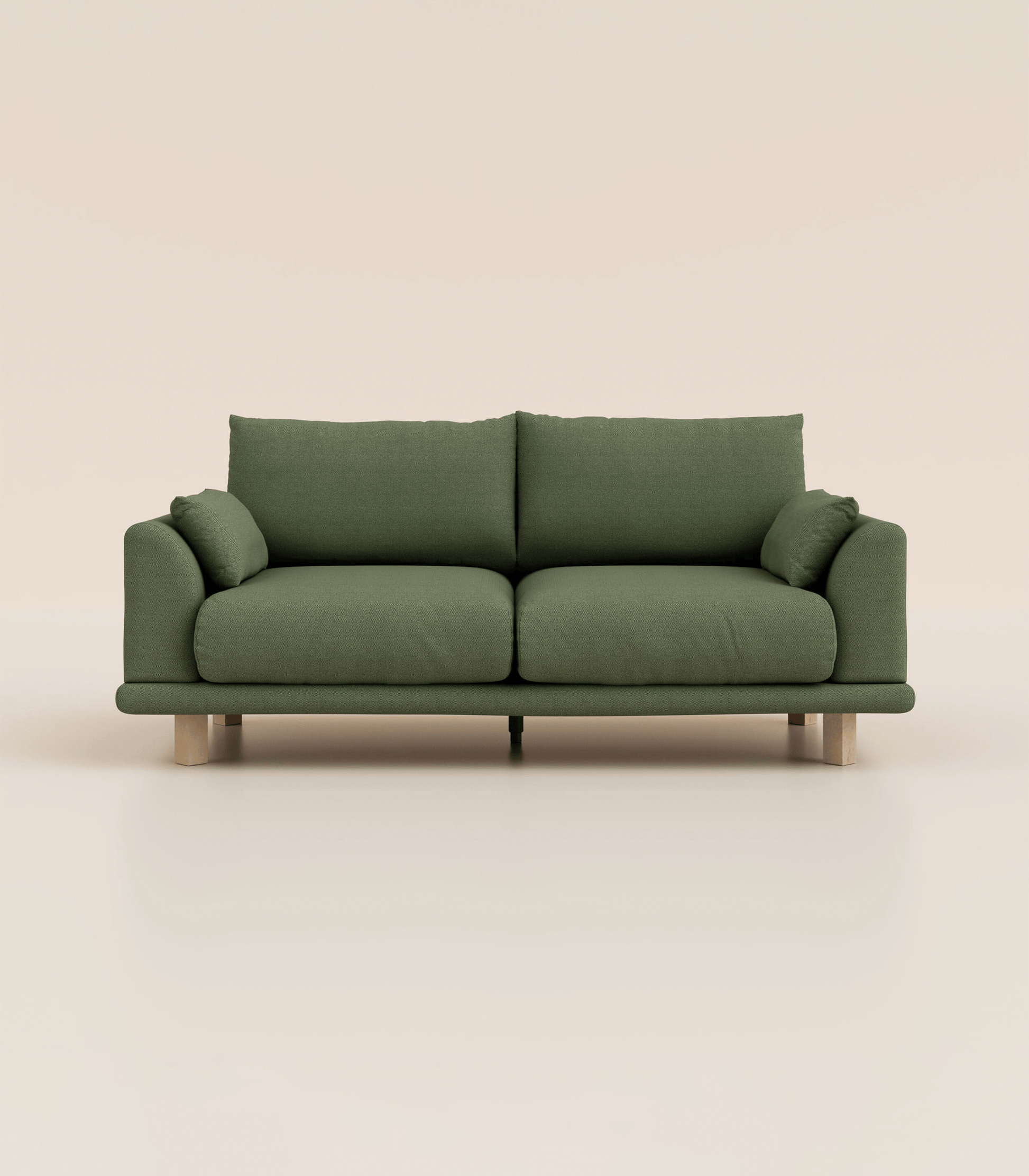 Canapé Vert Kaki-3 places-Pieds carrés - Bois clair