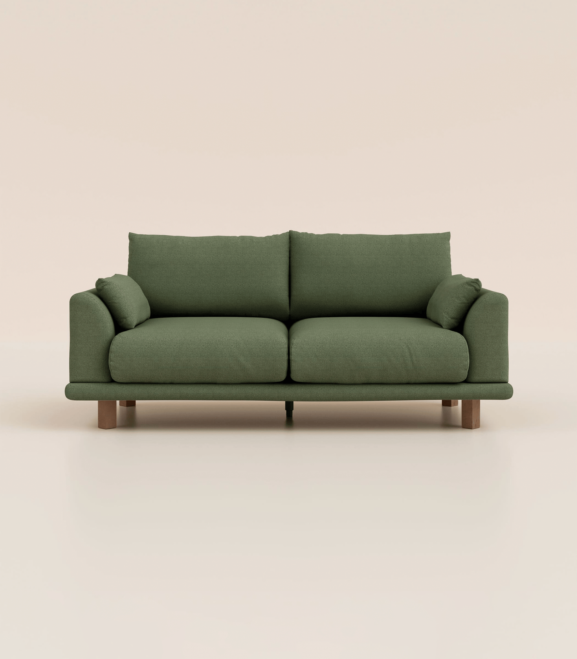 Canapé Vert Kaki-3 places-Pieds carrés - Bois foncé