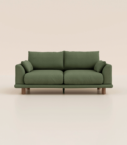 Canapé Vert Kaki-3 places-Pieds carrés - Bois foncé