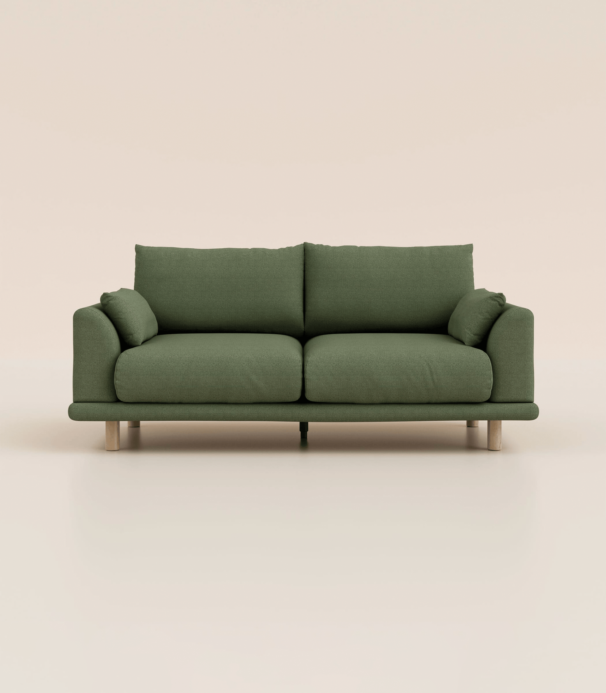 Canapé Vert Kaki-3 places-Pieds ronds - Bois clair