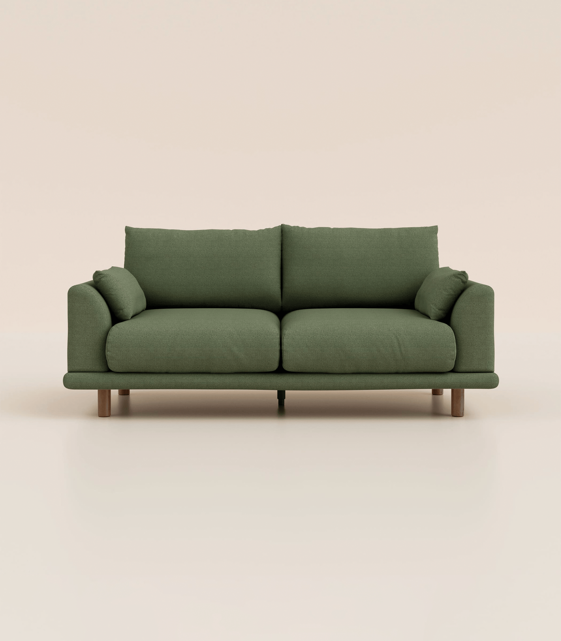Canapé Vert Kaki-3 places-Pieds ronds - Bois foncé