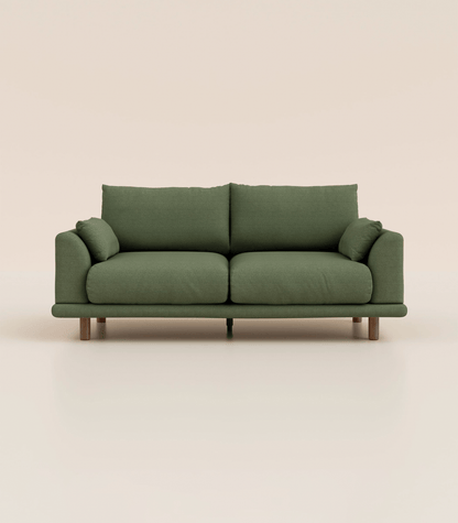 Canapé Vert Kaki-3 places-Pieds ronds - Bois foncé
