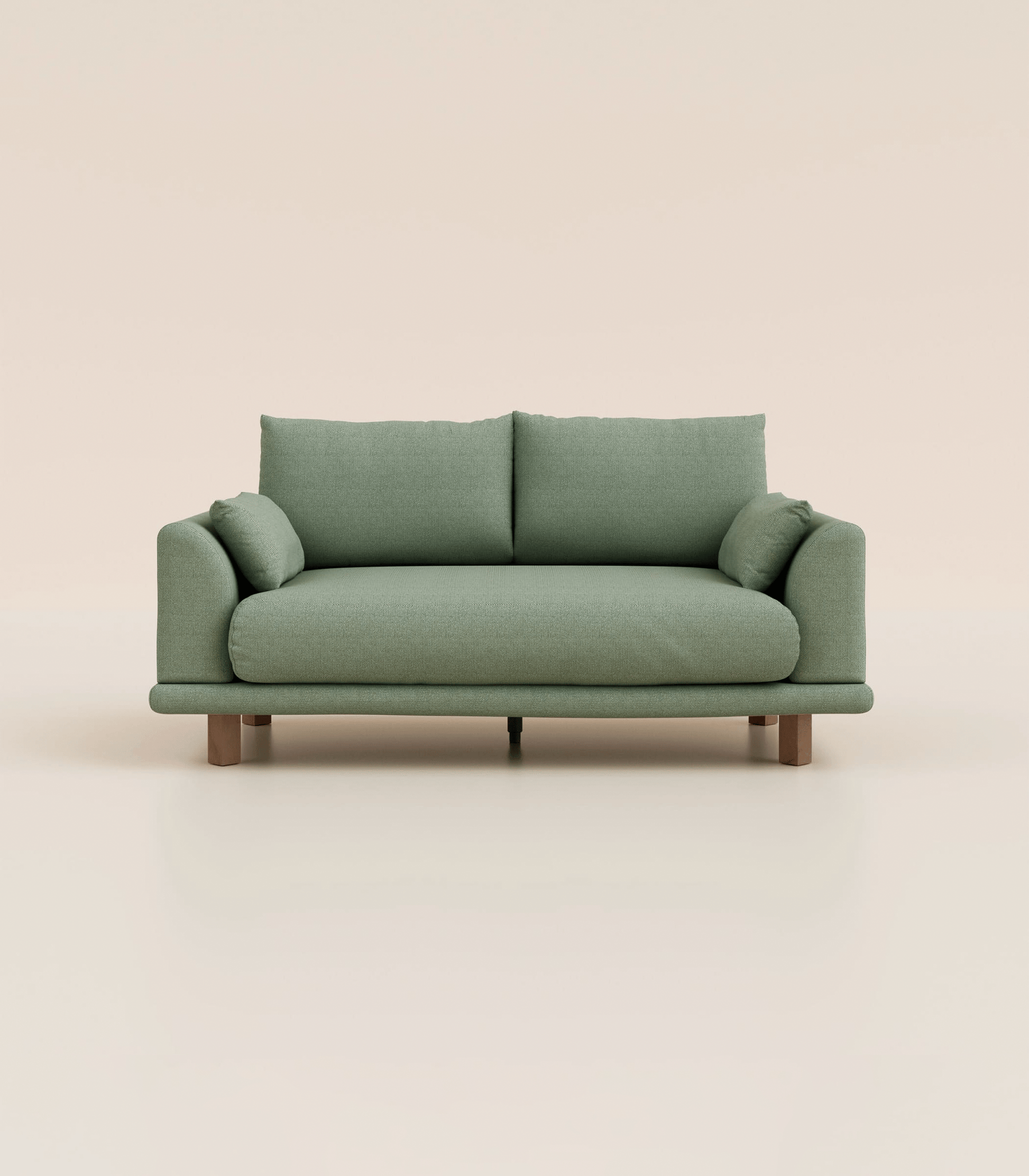 Canapé Vert Sauge-2 places-Pieds carrés - Bois foncé