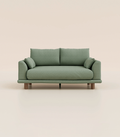 Canapé Vert Sauge-2 places-Pieds carrés - Bois foncé