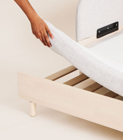 Canapé-lit Tissu Beige-Bois noir-Accoudoirs en tissu