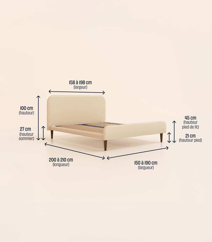 Lit scandi Beige Velouté-Standard