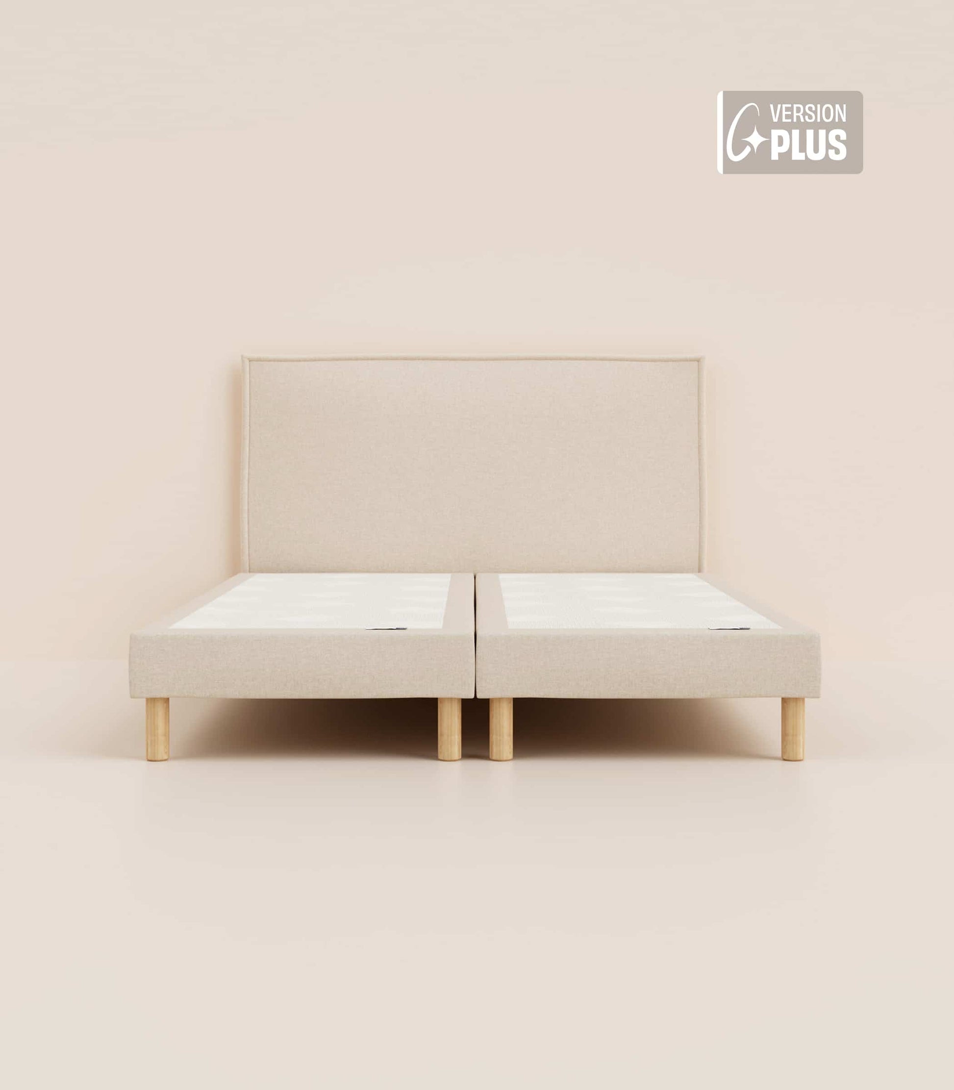 Lit tapissier Beige-Bibloc-Pieds Hêtre clair-Plus