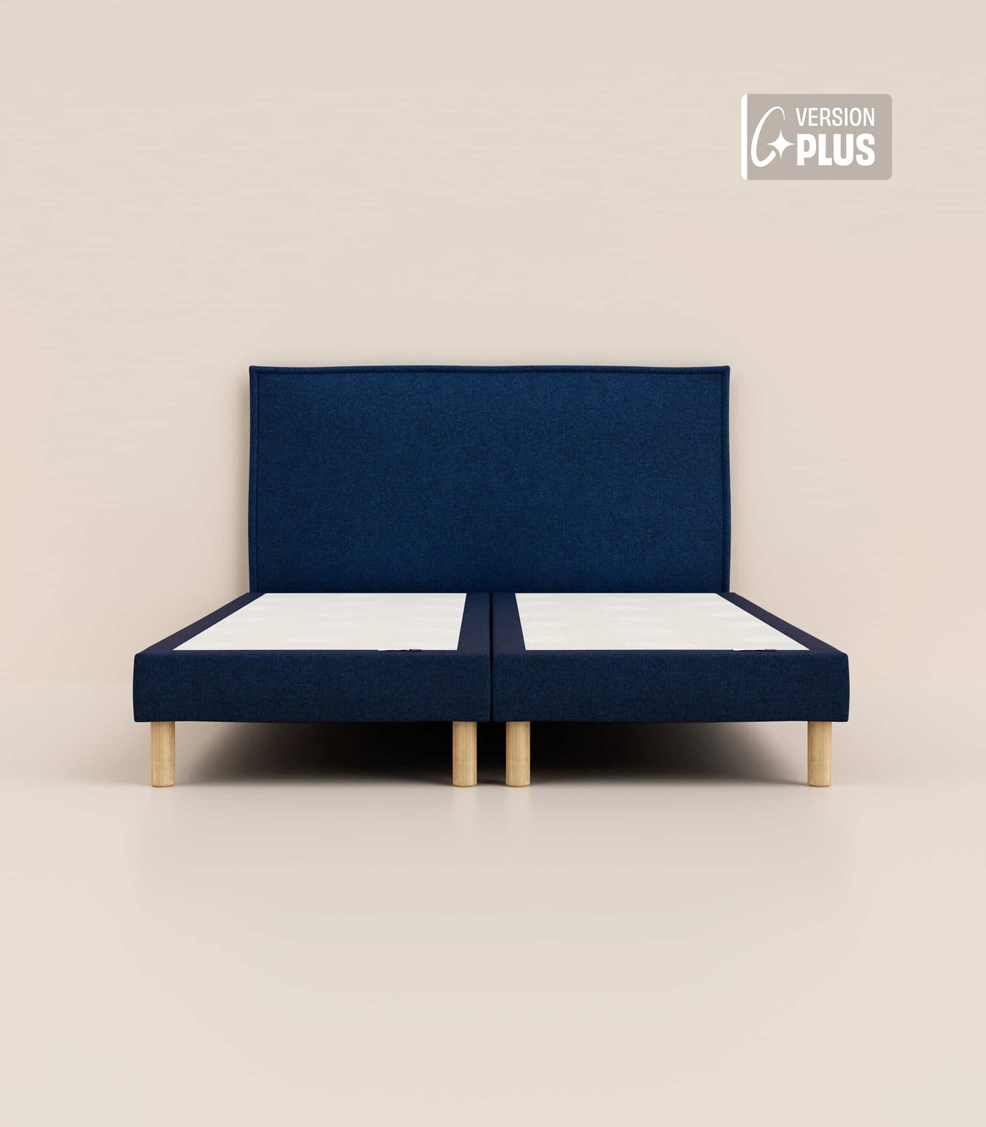 Lit tapissier Bleu-Bibloc-Pieds Hêtre clair-Plus