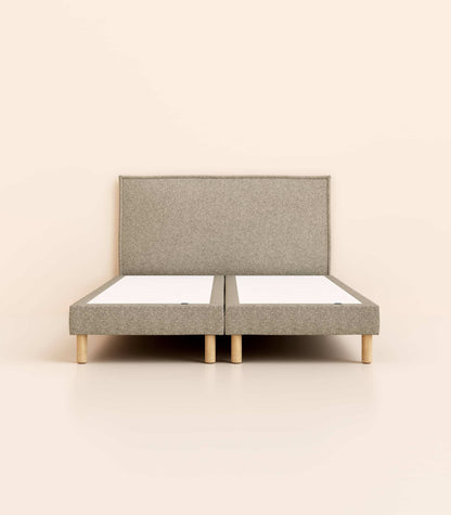 Lit tapissier Gris-Bibloc-Pieds Hêtre clair-Standard