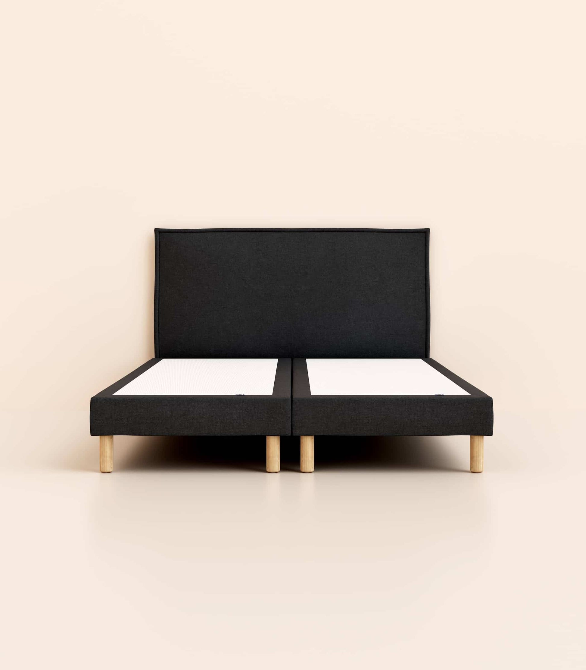 Lit tapissier Noir-Bibloc-Pieds Hêtre clair-Standard