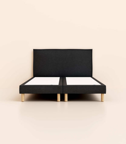 Lit tapissier Noir-Bibloc-Pieds Hêtre clair-Standard