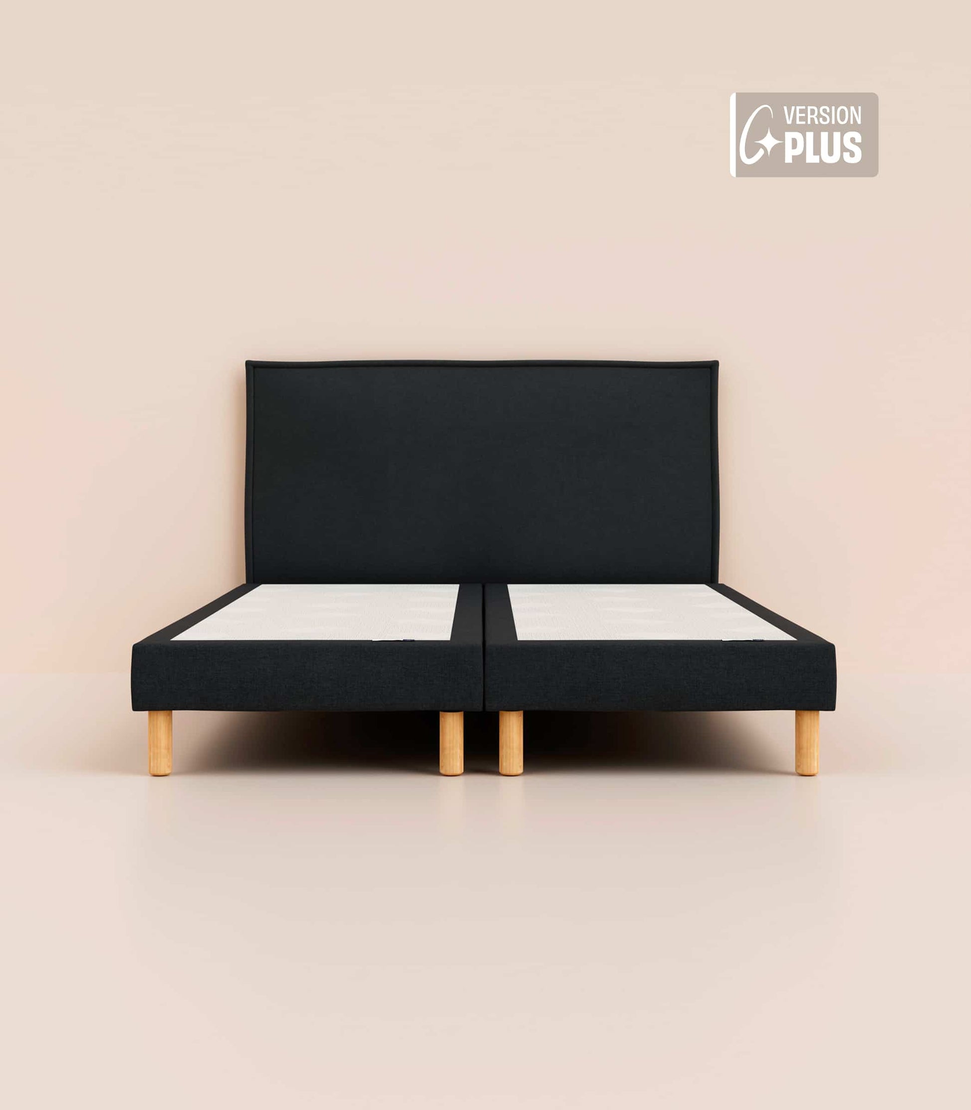 Lit tapissier Noir-Bibloc-Pieds Hêtre clair-Plus