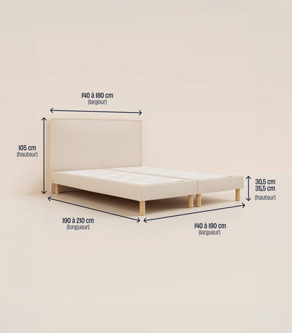 Lit tapissier Gris-Bibloc-Pieds Hêtre clair