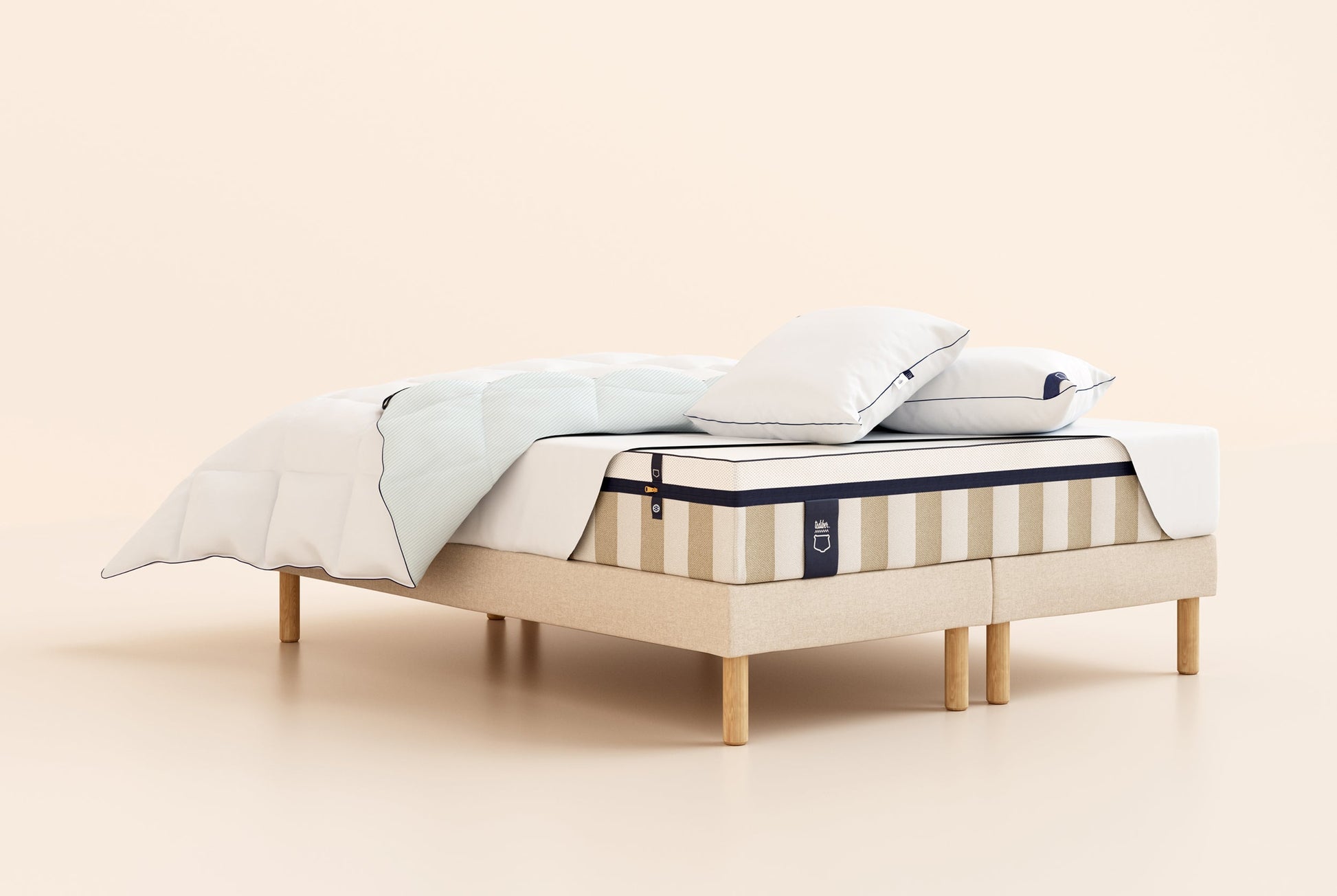 Pack Lit 5 étoiles Matelas Hybride Premium Air+-Premium Air+-Sommier tapissier-Beige-Bibloc-Pieds Hêtre clair-Standard