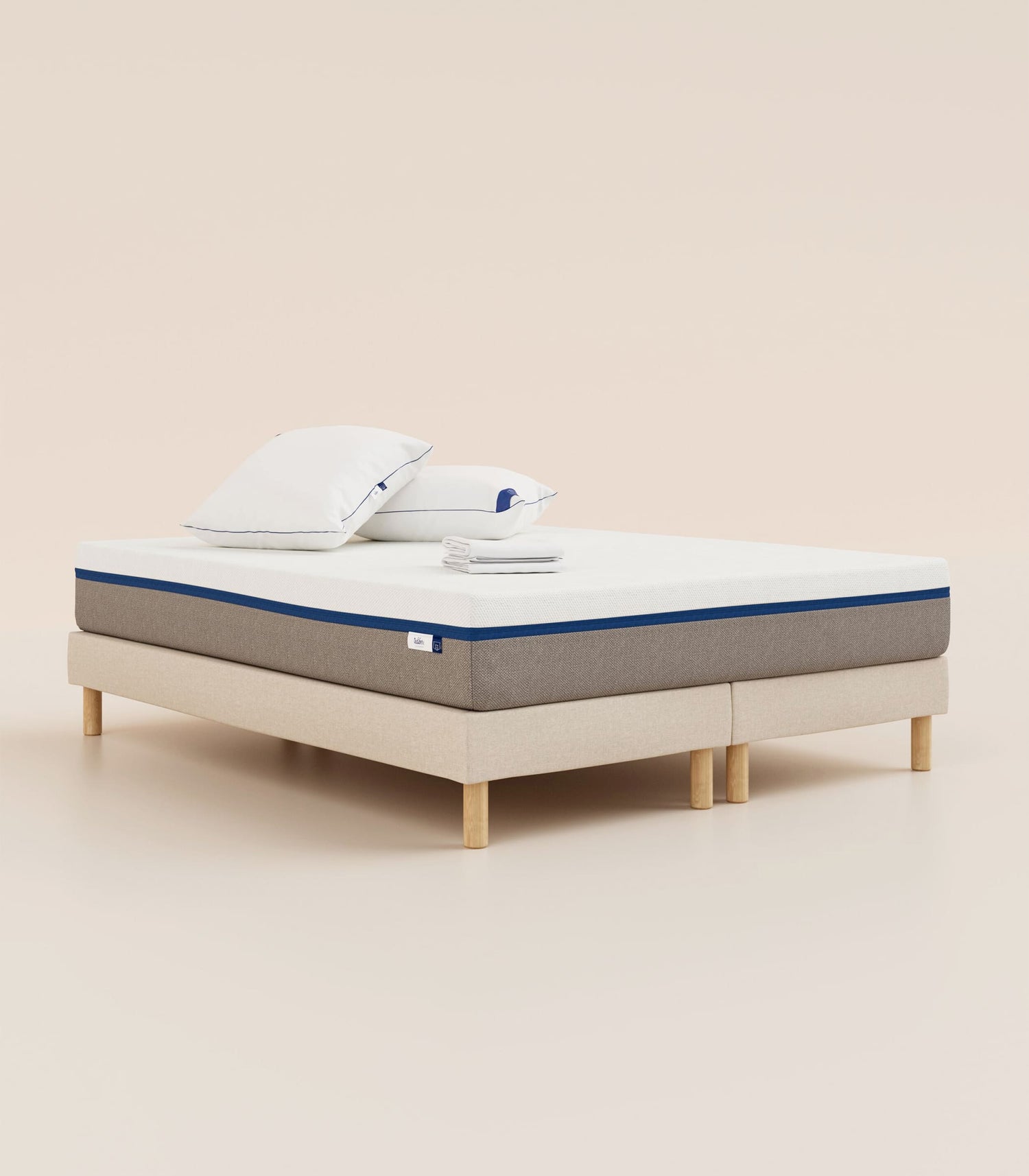 #fr#Tediber|Sommier tapissier|Beige|Bibloc|Pieds Hêtre clair