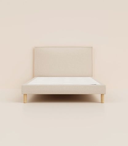 Lit tapissier Beige-Pieds Hêtre clair