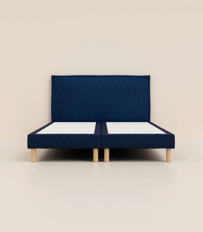 Lit tapissier Bleu-Bibloc-Pieds Hêtre clair