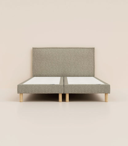 Lit tapissier Gris-Bibloc-Pieds Hêtre clair