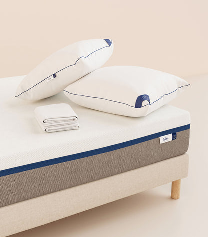 Pack lit 2 places Tediber-Sommier tapissier-Beige-Bibloc-Pieds Hêtre clair