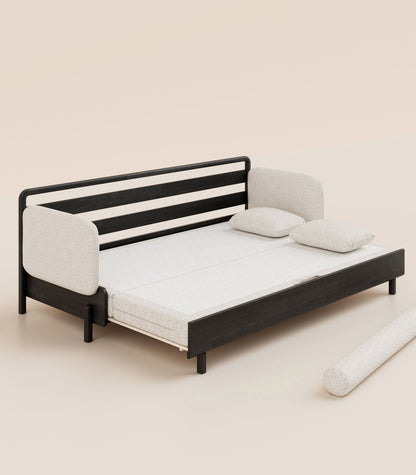 Canapé-lit Tissu Crème-Bois noir-Accoudoirs en tissu