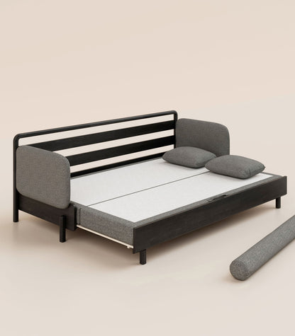 Canapé-lit Tissu Gris-Bois noir-Accoudoirs en tissu