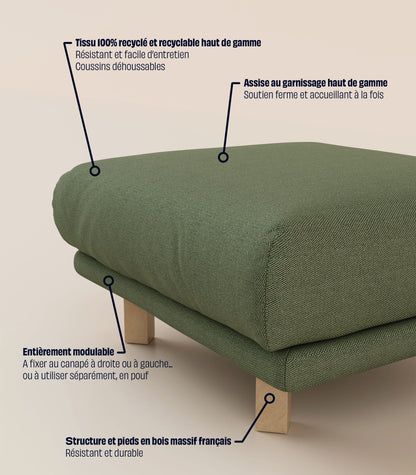Module d'angle Vert Kaki-Pieds carrés - Bois clair