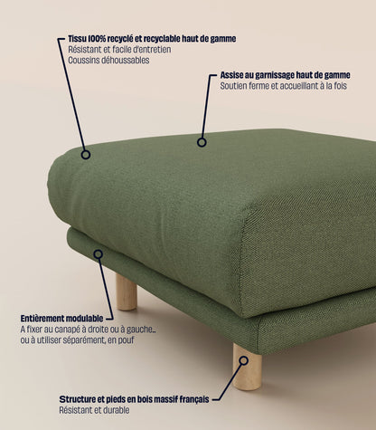 Module d'angle Vert Kaki-Pieds ronds - Bois clair