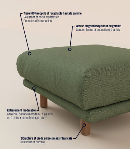 Module d'angle Vert Kaki-Pieds ronds - Bois foncé