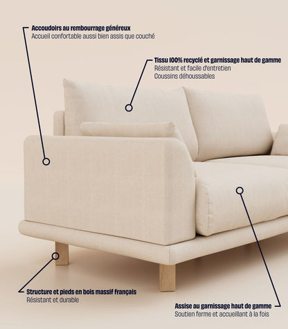 Canapé Ecru-4 places-Pieds carrés - Bois clair