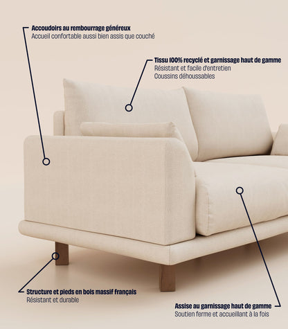 Canapé Ecru-4 places-Pieds carrés - Bois foncé