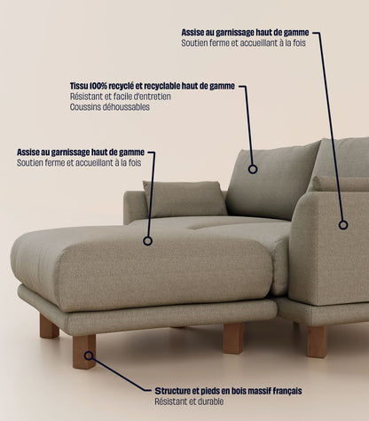 Canapé d'angle Gris Nuage-4 places-Pieds carrés - Bois foncé