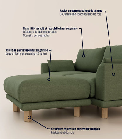 Canapé d'angle Vert Kaki-3 places-Pieds carrés - Bois clair