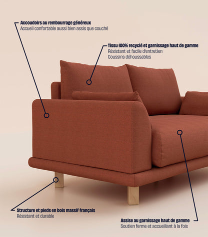 Canapé Terracotta-2 places-Pieds carrés - Bois clair