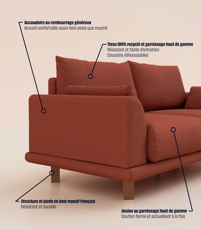 Canapé Terracotta-3 places-Pieds carrés - Bois foncé