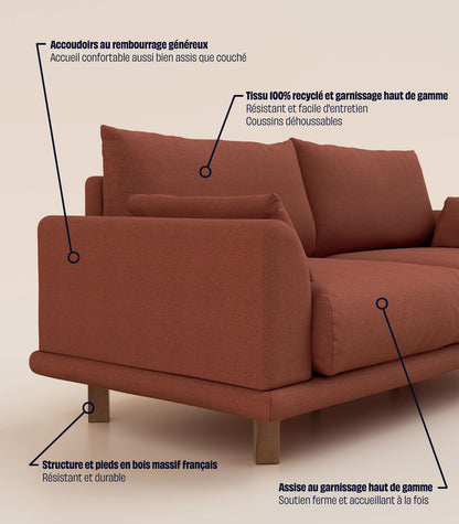 Canapé Terracotta-4 places-Pieds carrés - Bois foncé