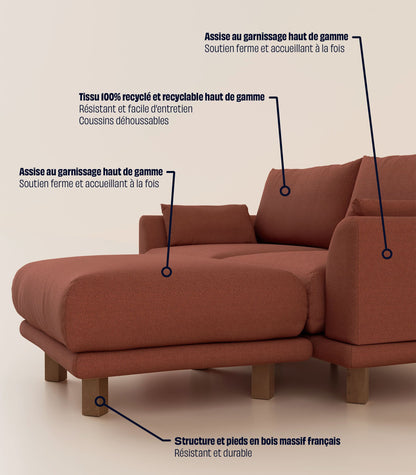 Canapé d'angle Terracotta-4 places-Pieds carrés - Bois foncé