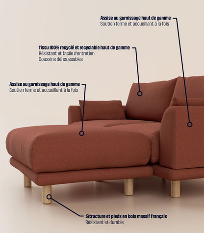 Canapé d'angle Terracotta-4 places-Pieds ronds - Bois clair