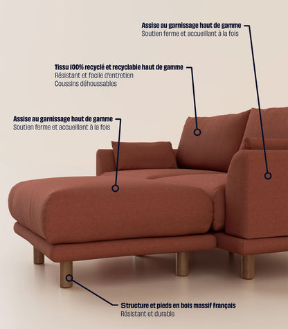 Canapé d'angle Terracotta-4 places-Pieds ronds - Bois foncé