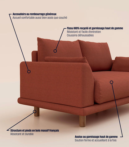 Canapé Terracotta-2 places-Pieds ronds - Bois foncé