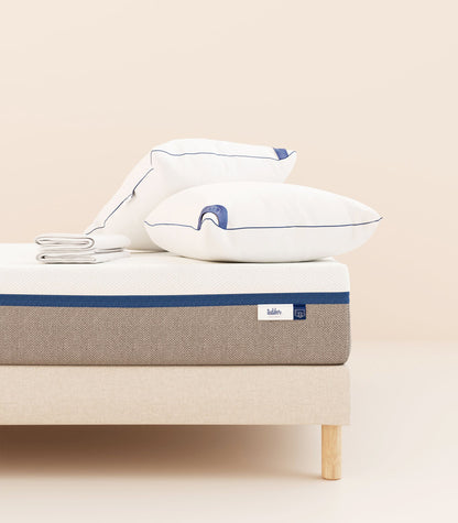 Pack lit 2 places Hybride-Sommier tapissier-Beige-Bibloc-Pieds Hêtre clair