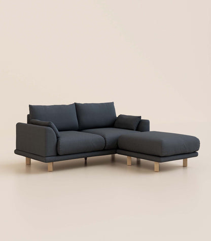 Canapé d'angle Bleu-profond-3 places-Pieds carrés - Bois clair