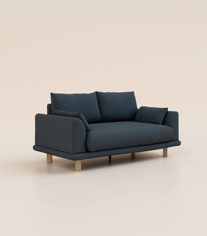 Canapé Bleu Profond-2 places-Pieds carrés - Bois clair