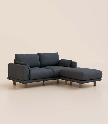 Canapé d'angle Bleu-profond-3 places-Pieds carrés - Bois foncé