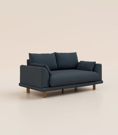 Canapé Bleu Profond-2 places-Pieds carrés - Bois foncé
